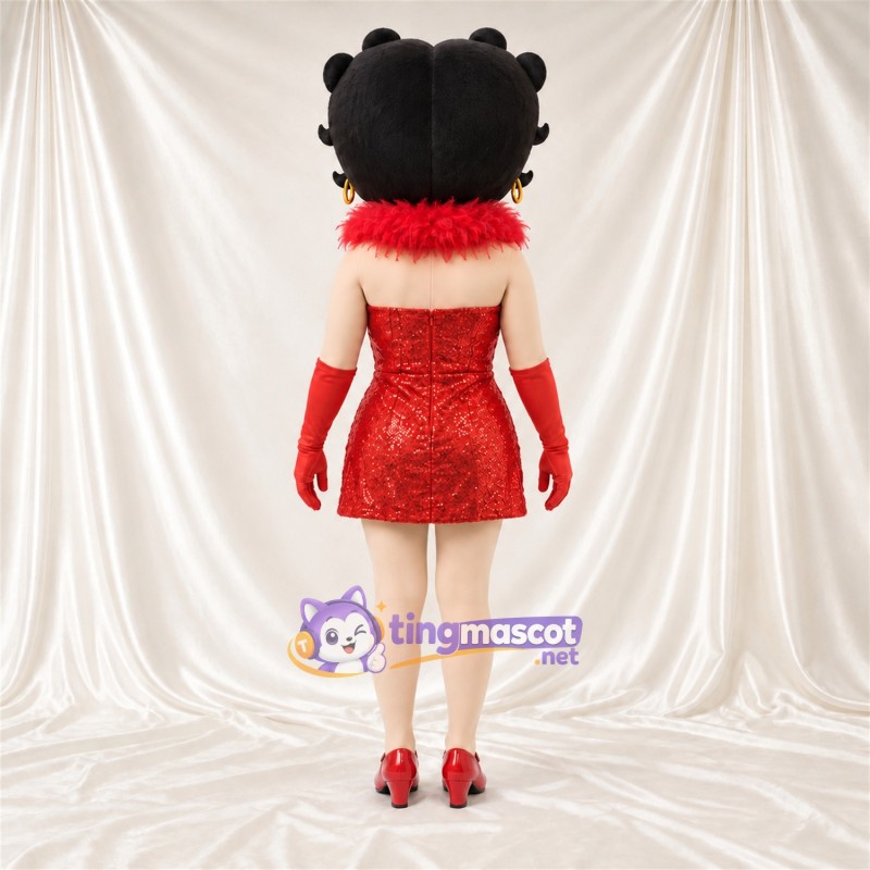 Cartoon Girl Mascot Costume - Red Dress and Feather Boa Cartoon Girl Mascot Costume - Red Dress and Feather Boa