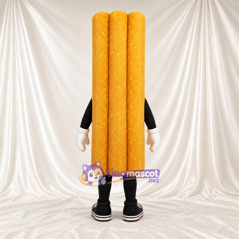 Costume de mascotte Bâtonnet de pâte frite – brun doré – Gants (blanc) Costume de mascotte Bâtonnet de pâte frite – brun doré – Gants (blanc)