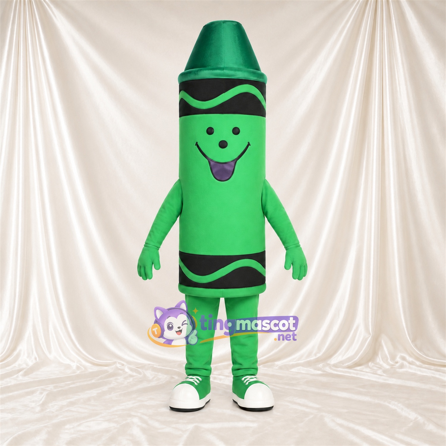 Costume de mascotte Crayon de cire – vert – Gants (vert); Tête Costume de mascotte Crayon de cire – vert – Gants (vert); Tête