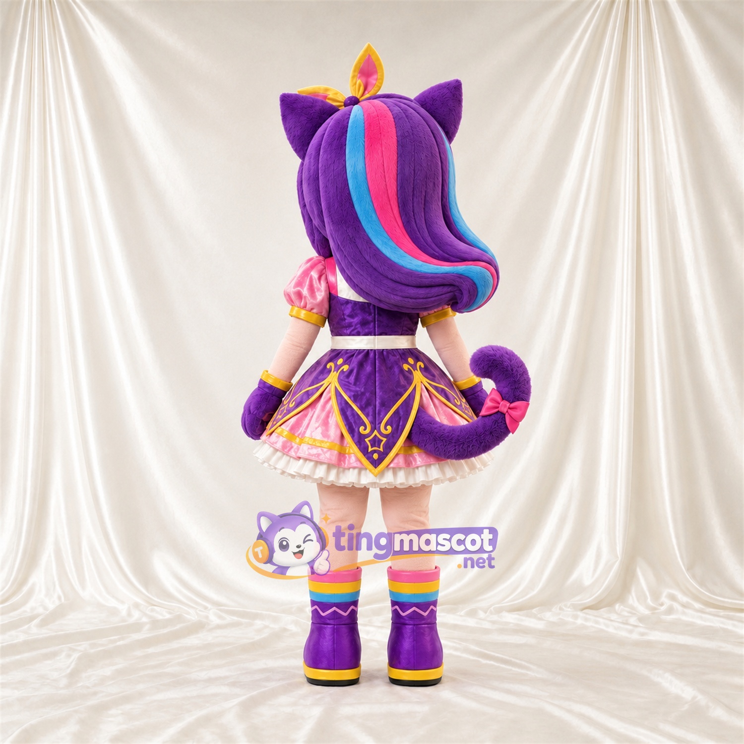 Princess Mascot Costume - Purple Dress and Fox Ears, Long Tail and Purple and Pink Hair Princess Mascot Costume - Purple Dress and Fox Ears, Long Tail and Purple and Pink Hair
