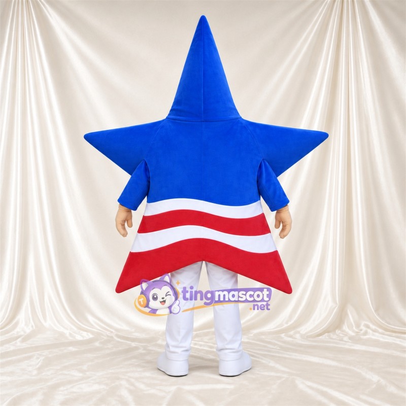 Costume de mascotte Étoile – bleu – Rayures (rouge / blanc) Costume de mascotte Étoile – bleu – Rayures (rouge / blanc)