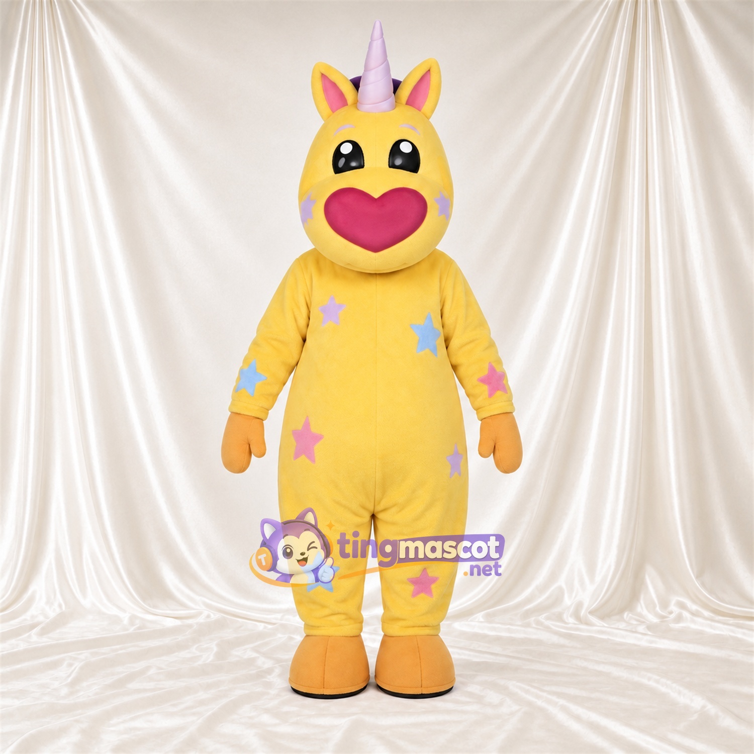 Maskottchenkostüm Einhorn – gelb – Sternenmuster Maskottchenkostüm Einhorn – gelb – Sternenmuster