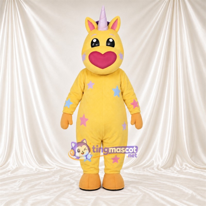 Maskottchenkostüm Einhorn – gelb – Sternenmuster Maskottchenkostüm Einhorn – gelb – Sternenmuster