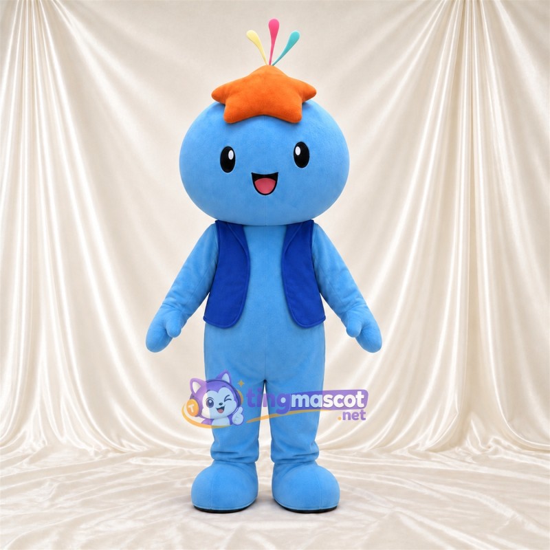 Blue Alien Mascot Costume - Orange Star Hat Blue Alien Mascot Costume - Orange Star Hat