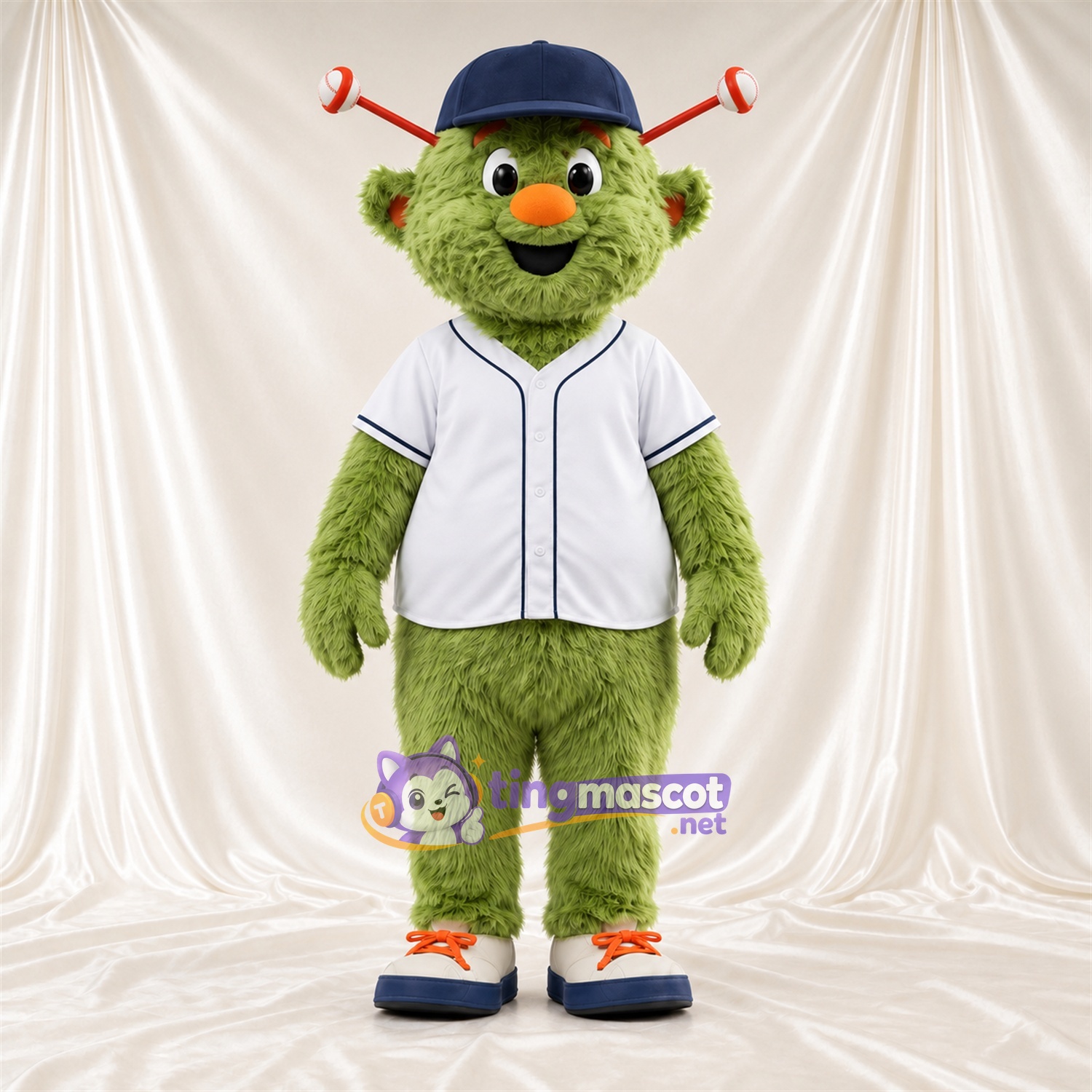 Maskottchenkostüm Monster – grün – Baseballtrikot (weiß) Maskottchenkostüm Monster – grün – Baseballtrikot (weiß)