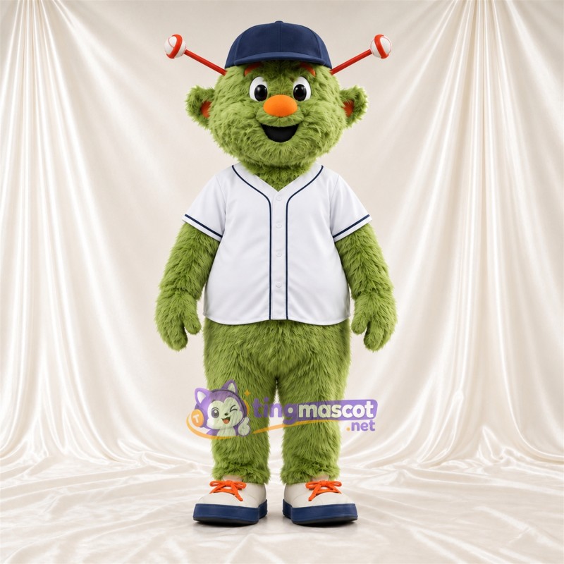 Maskottchenkostüm Monster – grün – Baseballtrikot (weiß) Maskottchenkostüm Monster – grün – Baseballtrikot (weiß)