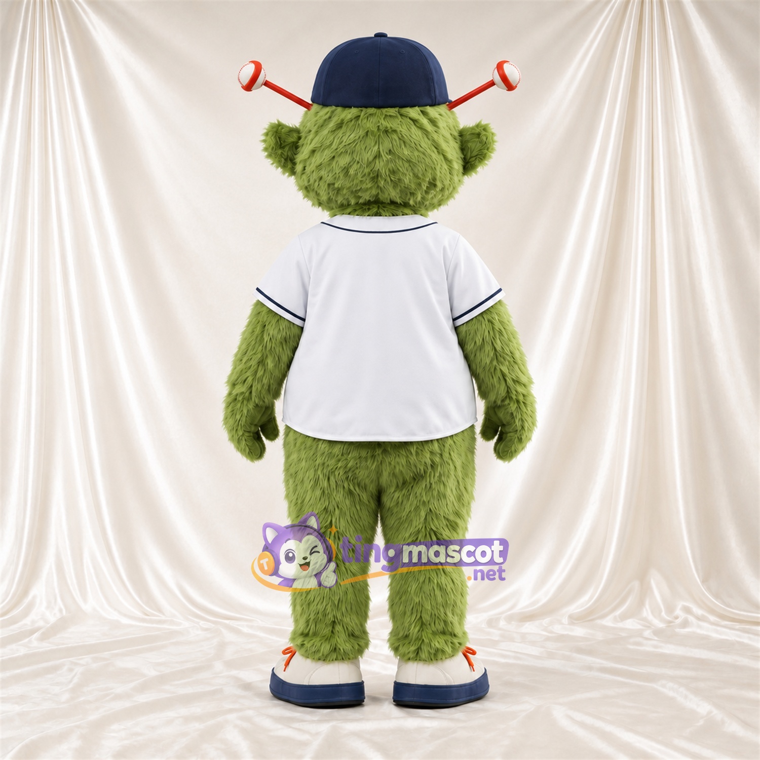Maskottchenkostüm Monster – grün – Baseballtrikot (weiß) Maskottchenkostüm Monster – grün – Baseballtrikot (weiß)