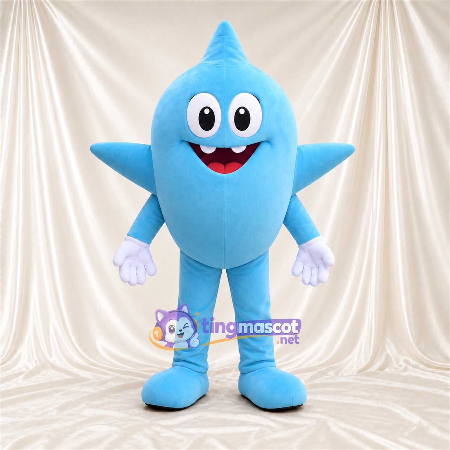 Costume de mascotte Étoile – bleu – Gants (blanc); Visage souriant Costume de mascotte Étoile – bleu – Gants (blanc); Visage souriant