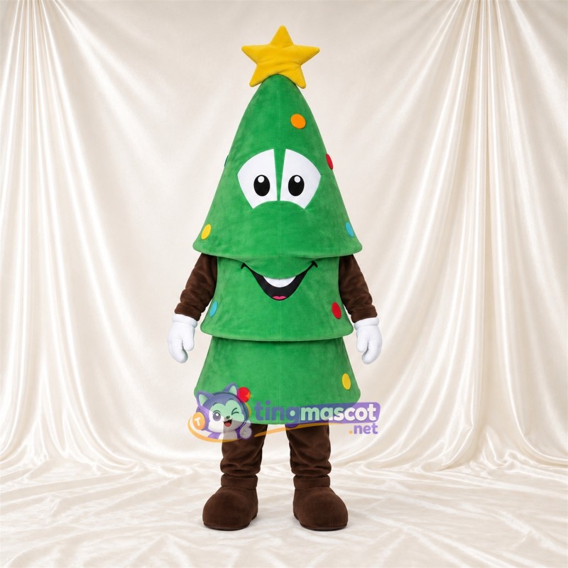 Maskottchenkostüm Weihnachtsbaum – grün – Stern (gelb); Handschuhe (weiß)