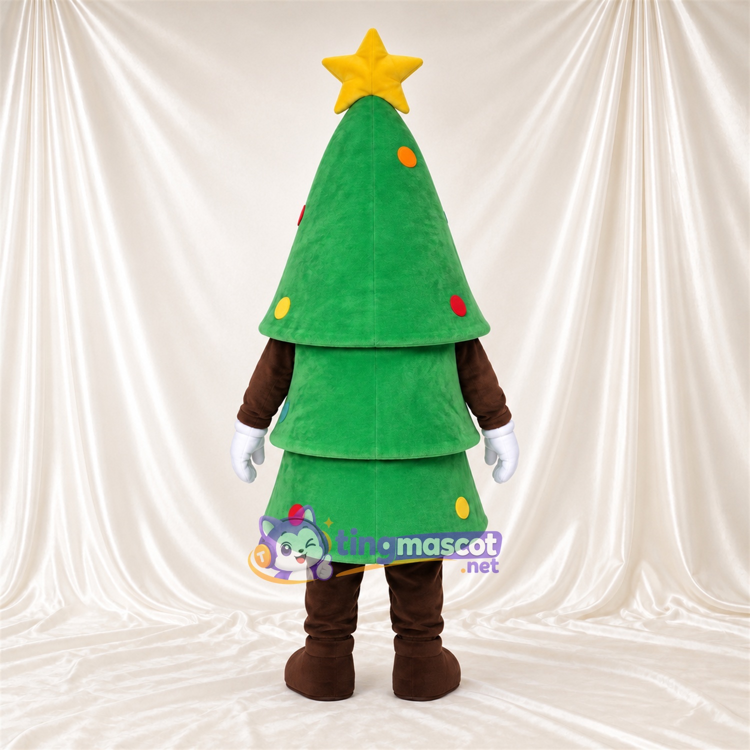 Maskottchenkostüm Weihnachtsbaum – grün – Stern (gelb); Handschuhe (weiß) Maskottchenkostüm Weihnachtsbaum – grün – Stern (gelb); Handschuhe (weiß)