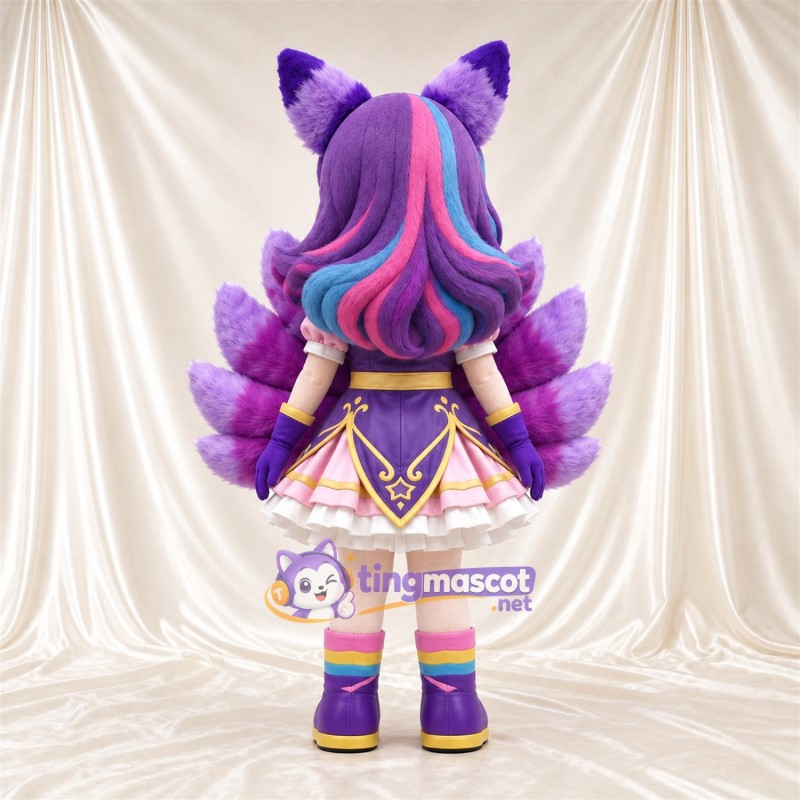 Princess Mascot Costume - Purple Dress and Fox Ears, Multiple Tails and Purple and Pink Hair Princess Mascot Costume - Purple Dress and Fox Ears, Multiple Tails and Purple and Pink Hair