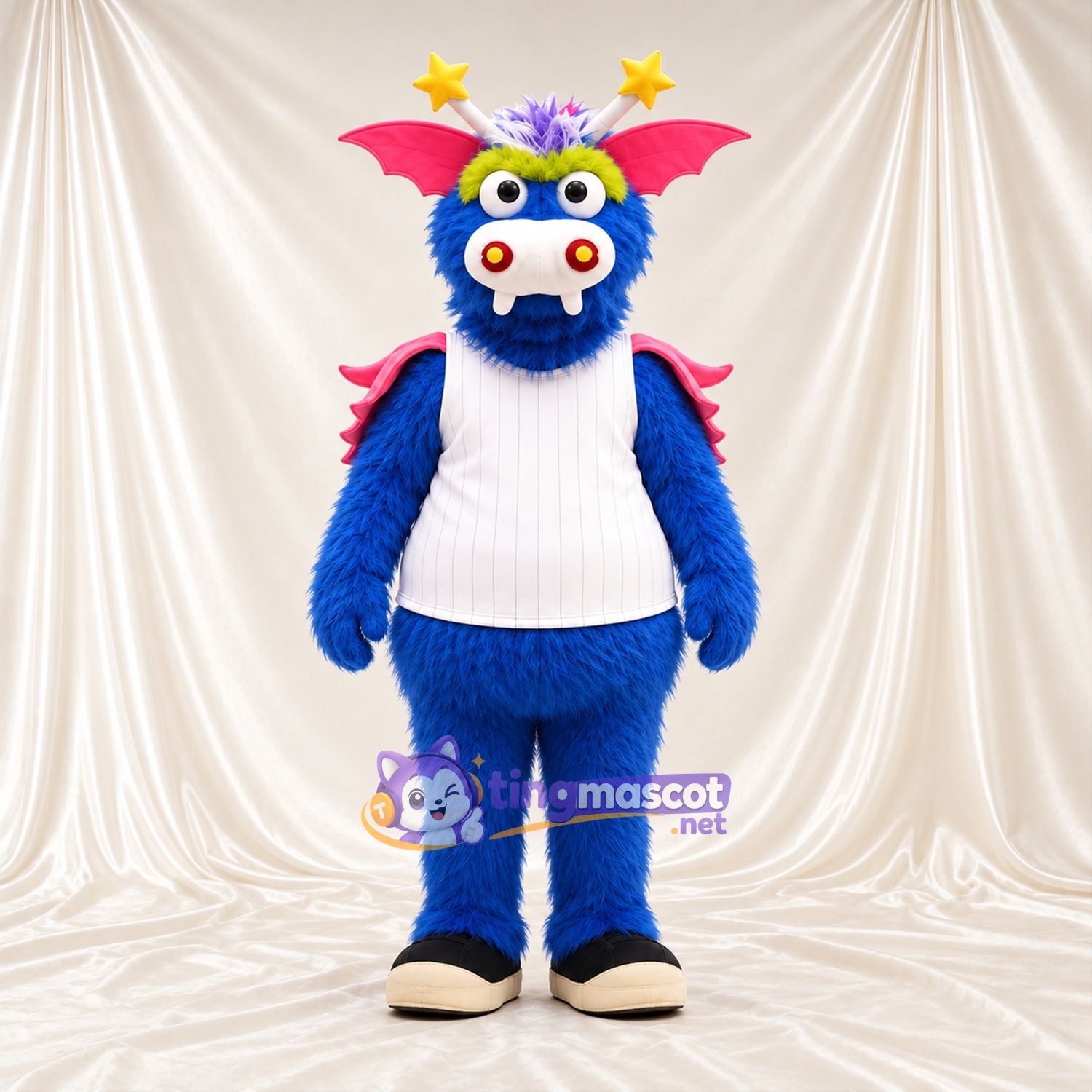 Costume de mascotte Monstre – bleu – Chemise (blanc); Touffe sur la tête (violet) Costume de mascotte Monstre – bleu – Chemise (blanc); Touffe sur la tête (violet)