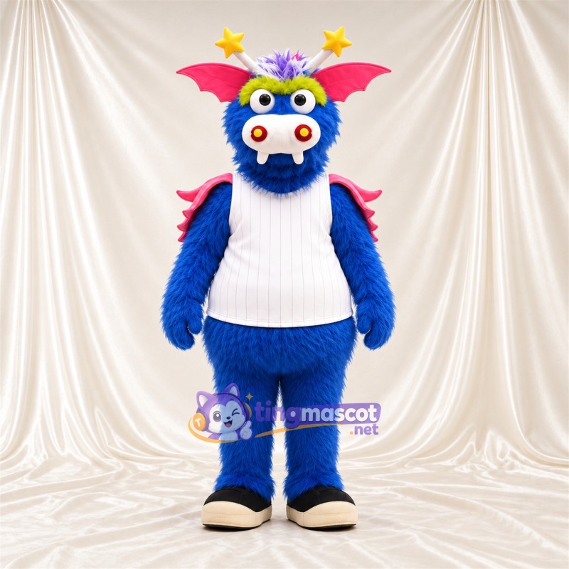 Costume de mascotte Monstre – bleu – Chemise (blanc); Touffe sur la tête (violet) Costume de mascotte Monstre – bleu – Chemise (blanc); Touffe sur la tête (violet)