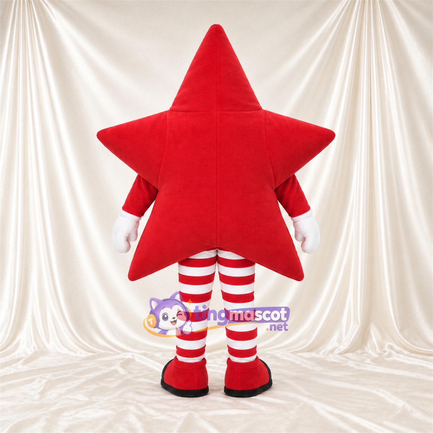 Costume de mascotte Étoile – rouge – Jambes rayées (rouge / blanc) Costume de mascotte Étoile – rouge – Jambes rayées (rouge / blanc)