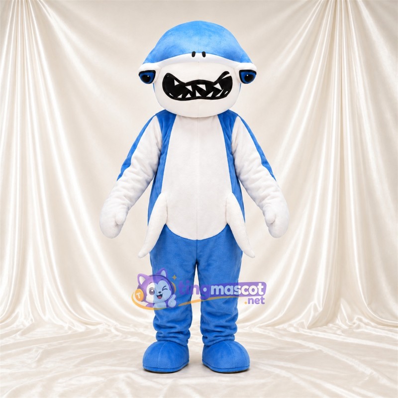 Blue and White Shark Mascot Costume - Fins and Toothy Smile Blue and White Shark Mascot Costume - Fins and Toothy Smile