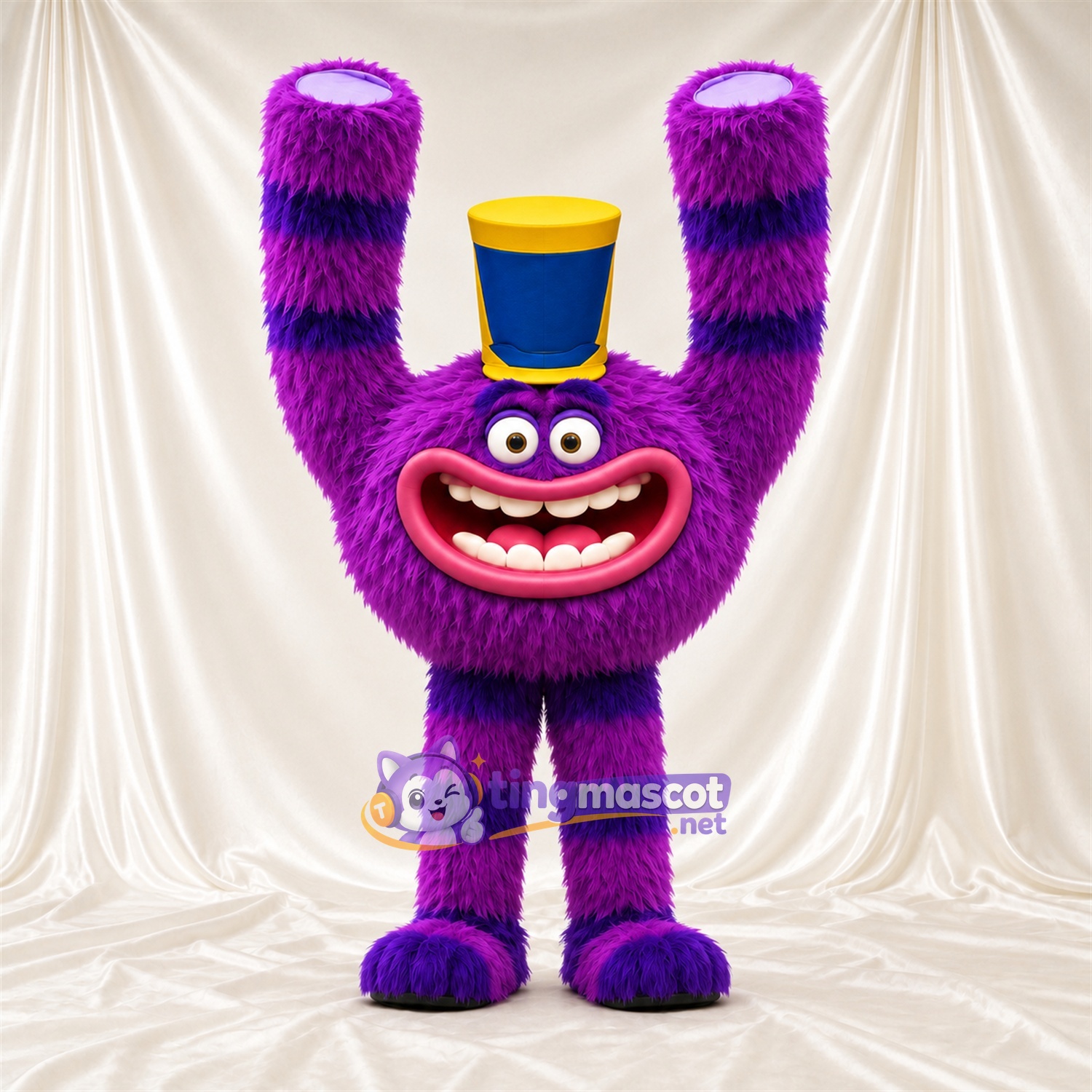 Maskottchenkostüm Monster – violett – Zylinder (blau); Beine