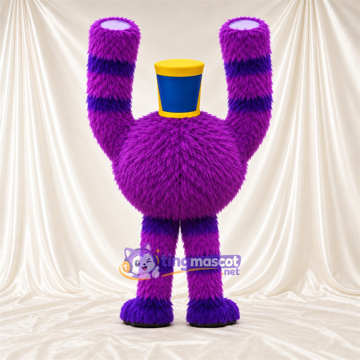 Maskottchenkostüm Monster – violett – Zylinder (blau); Beine