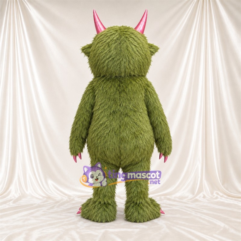 Costume de mascotte Monstre – olive – Cornes (rose); Crocs pointus Costume de mascotte Monstre – olive – Cornes (rose); Crocs pointus