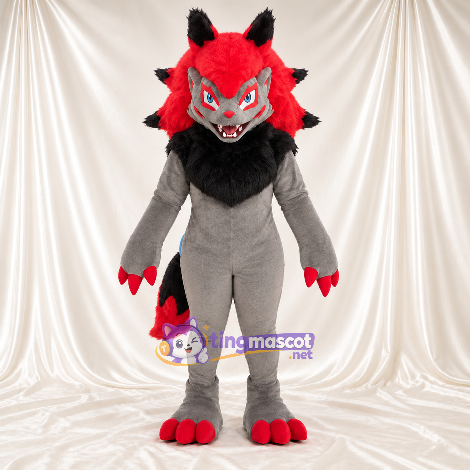 Gray and Red Monster Mascot Costume Gray and Red Monster Mascot Costume