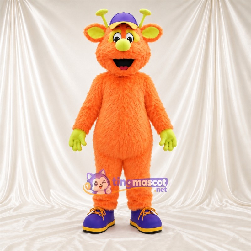 Costume de mascotte Monstre – orange – Chapeau (violet); Pieds (violet) Costume de mascotte Monstre – orange – Chapeau (violet); Pieds (violet)