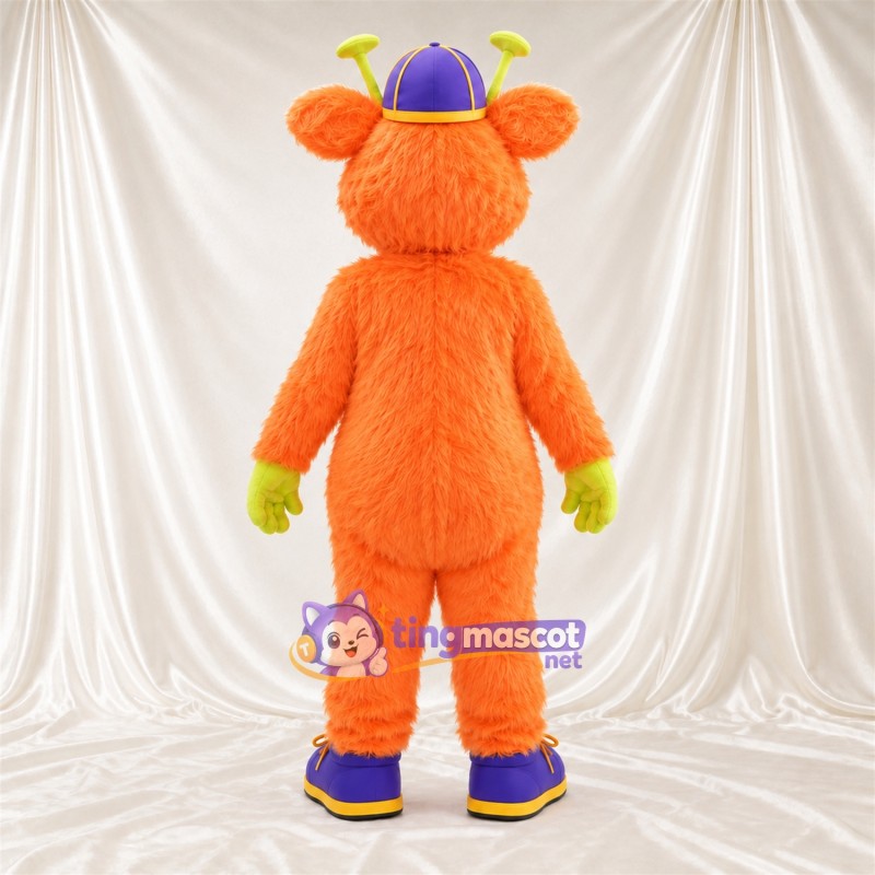Costume de mascotte Monstre – orange – Chapeau (violet); Pieds (violet) Costume de mascotte Monstre – orange – Chapeau (violet); Pieds (violet)