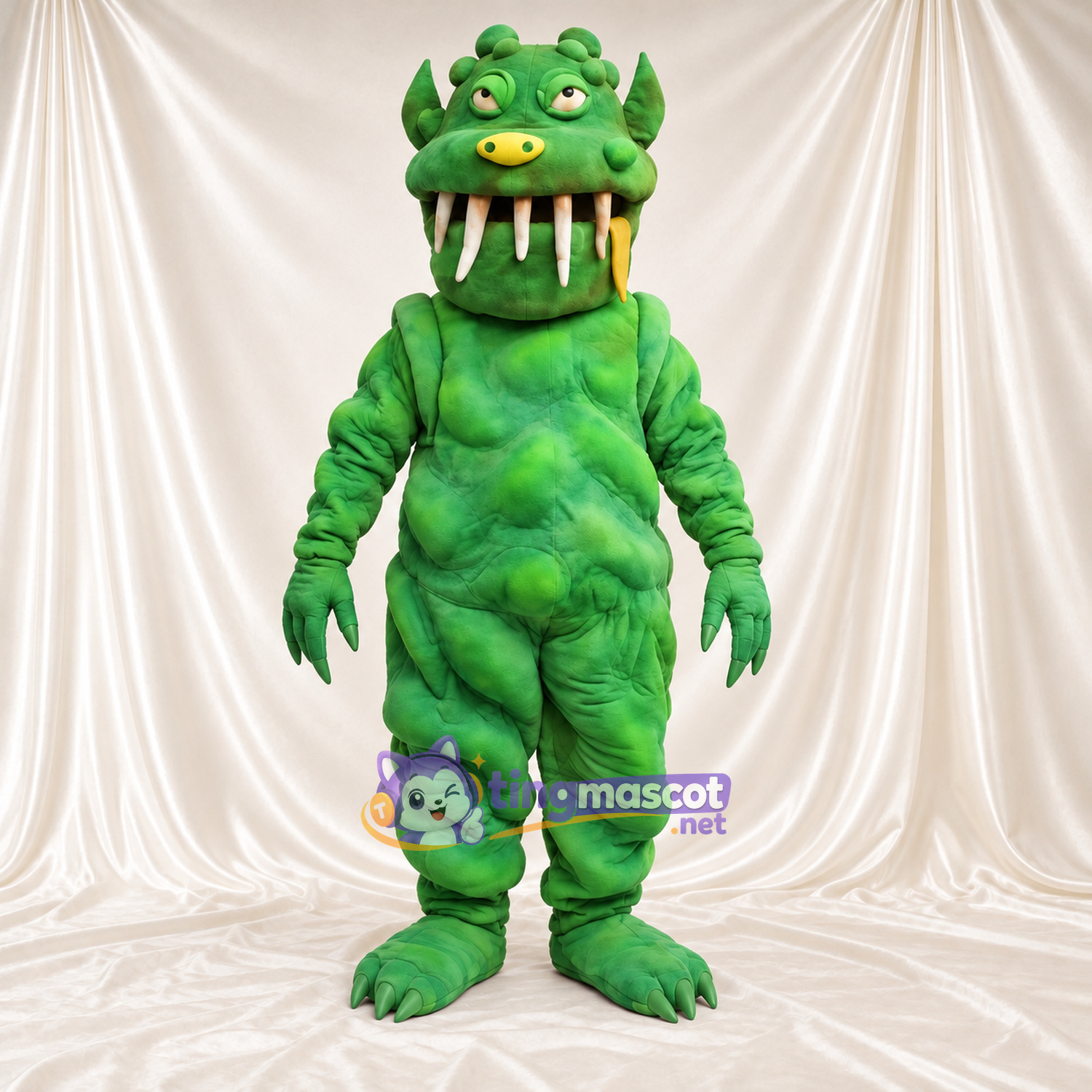 Green Monster Mascot Costume - Raised Back Spikes and Pointed Fangs Green Monster Mascot Costume - Raised Back Spikes and Pointed Fangs