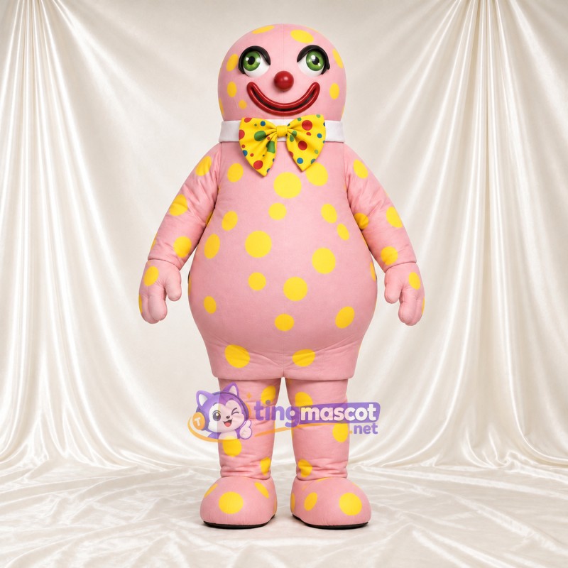 Costume de mascotte Clown – rose – Pois (jaune); Nœud papillon Costume de mascotte Clown – rose – Pois (jaune); Nœud papillon