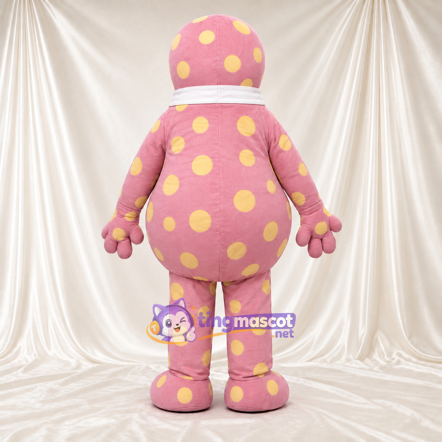 Costume de mascotte Clown – rose – Pois (jaune); Nœud papillon Costume de mascotte Clown – rose – Pois (jaune); Nœud papillon
