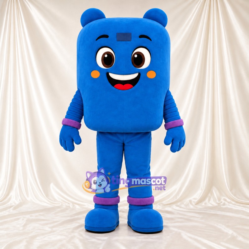 Costume de mascotte Monstre – bleu – Bandes aux poignets et aux chevilles (violet); Tête carrée Costume de mascotte Monstre – bleu – Bandes aux poignets et aux chevilles (violet); Tête carrée