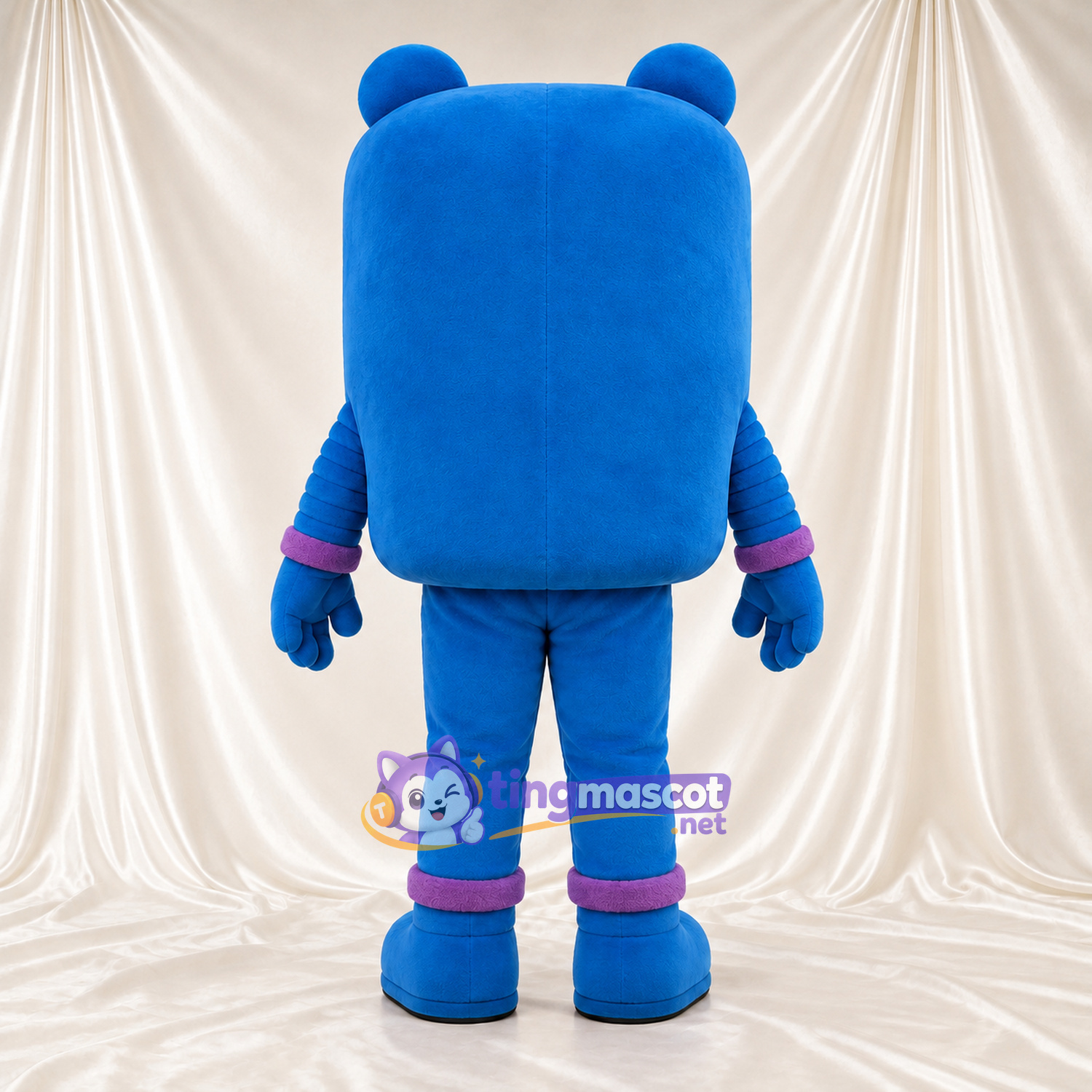 Costume de mascotte Monstre – bleu – Bandes aux poignets et aux chevilles (violet); Tête carrée Costume de mascotte Monstre – bleu – Bandes aux poignets et aux chevilles (violet); Tête carrée