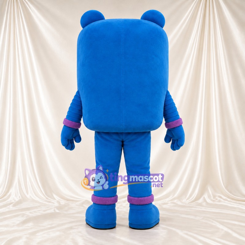 Costume de mascotte Monstre – bleu – Bandes aux poignets et aux chevilles (violet); Tête carrée Costume de mascotte Monstre – bleu – Bandes aux poignets et aux chevilles (violet); Tête carrée