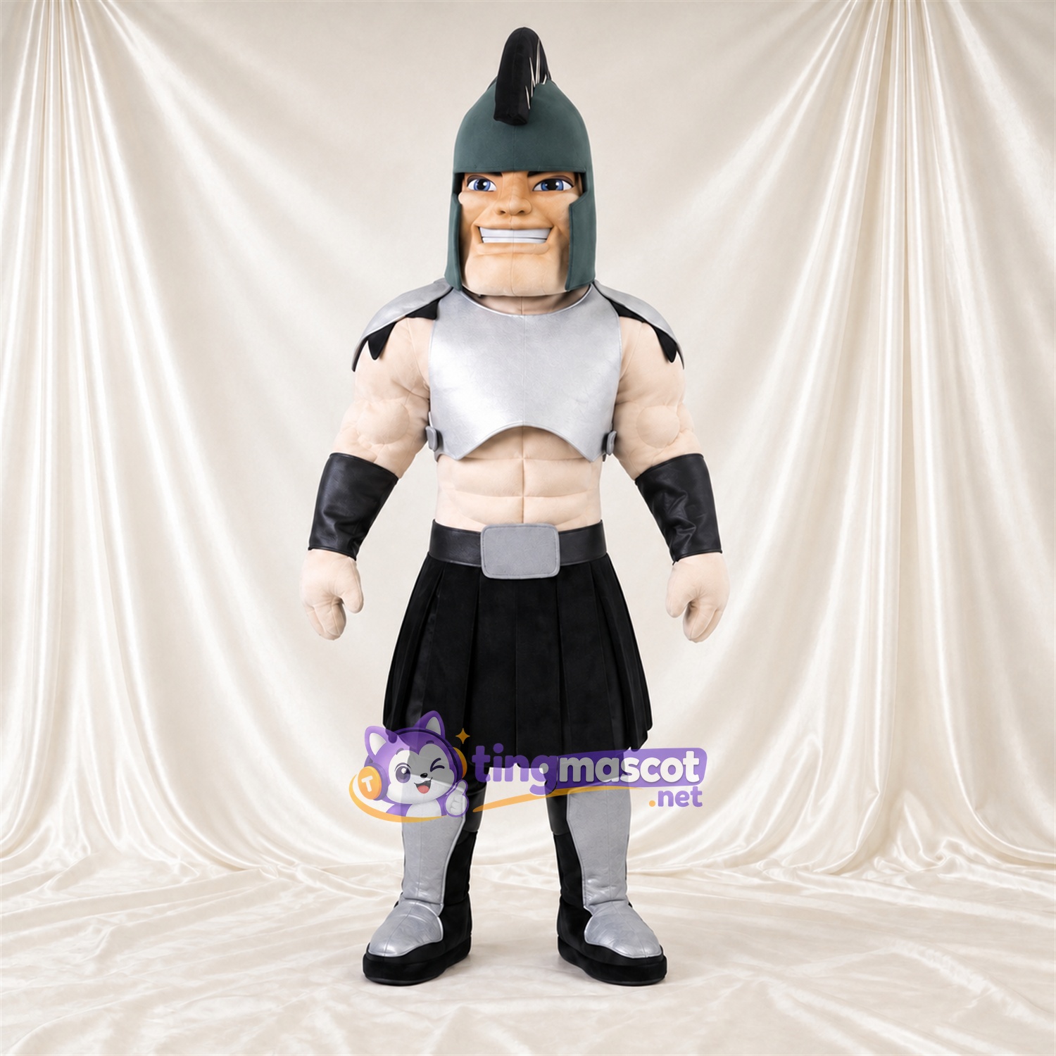 Costume de mascotte Soldat romain – argenté / noir – Armure (argenté); Jupe (noir) Costume de mascotte Soldat romain – argenté / noir – Armure (argenté); Jupe (noir)