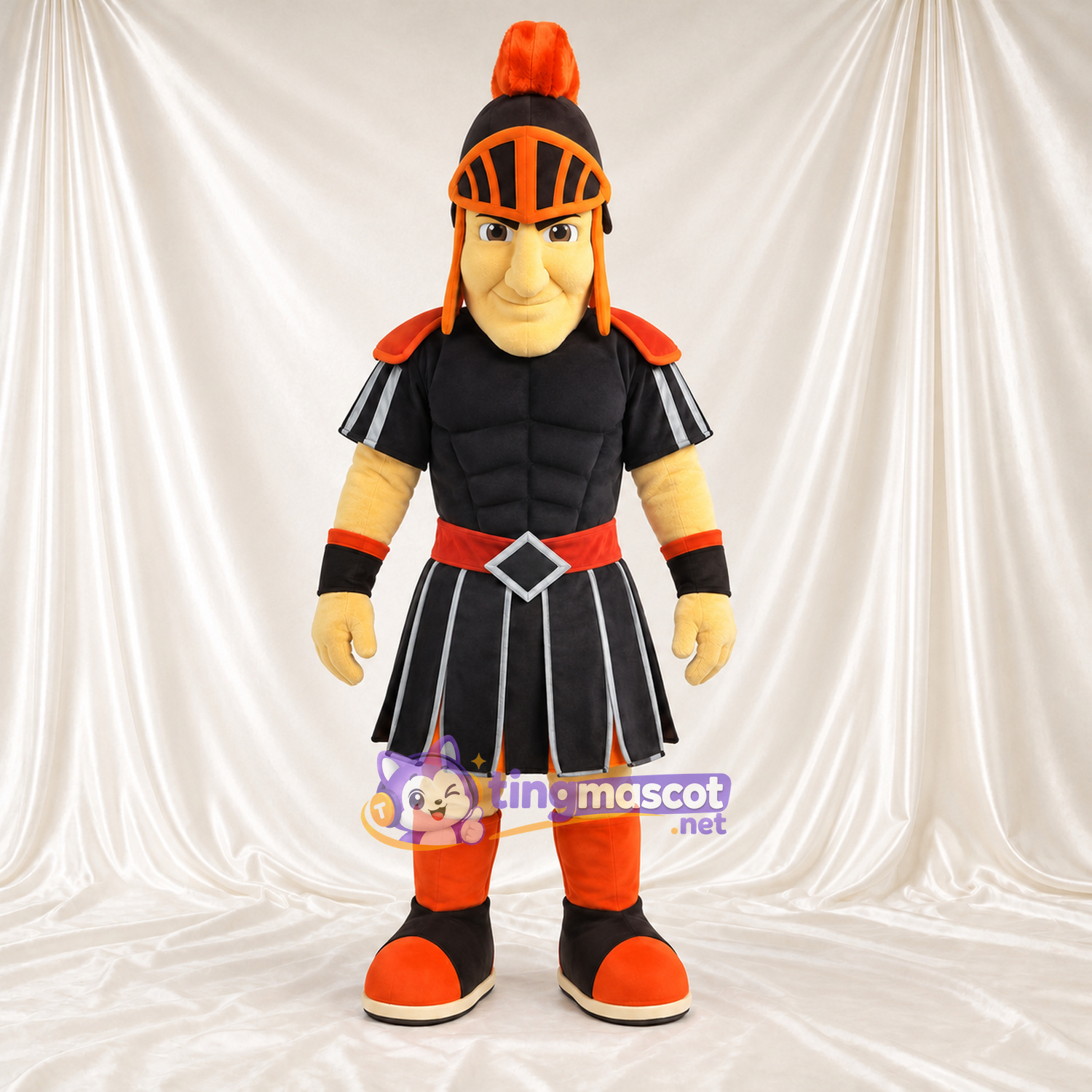 Roman Soldier Mascot Costume - Black and Orange Uniform Roman Soldier Mascot Costume - Black and Orange Uniform