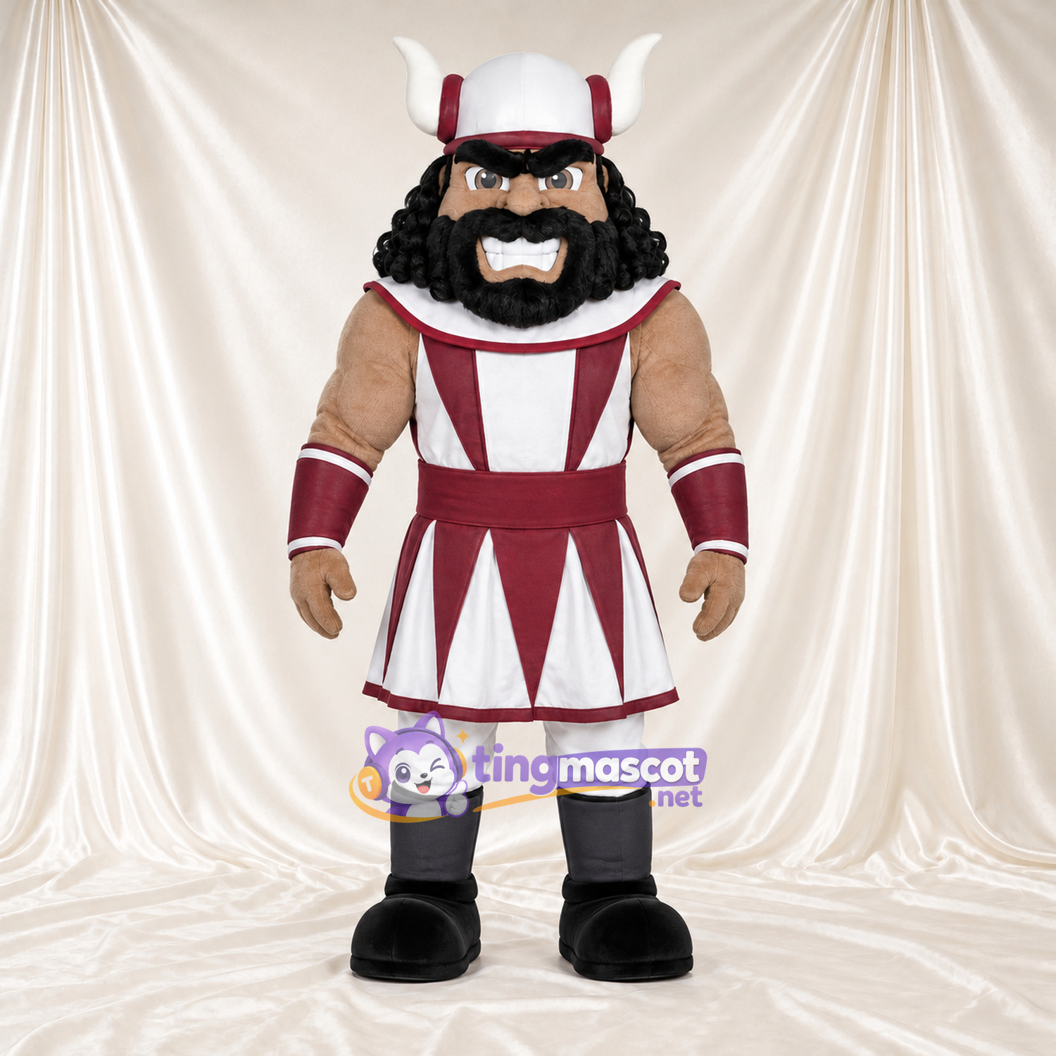 Maskottchenkostüm Wikinger – bordeauxrot – Tunika (bordeauxrot); Helm Maskottchenkostüm Wikinger – bordeauxrot – Tunika (bordeauxrot); Helm