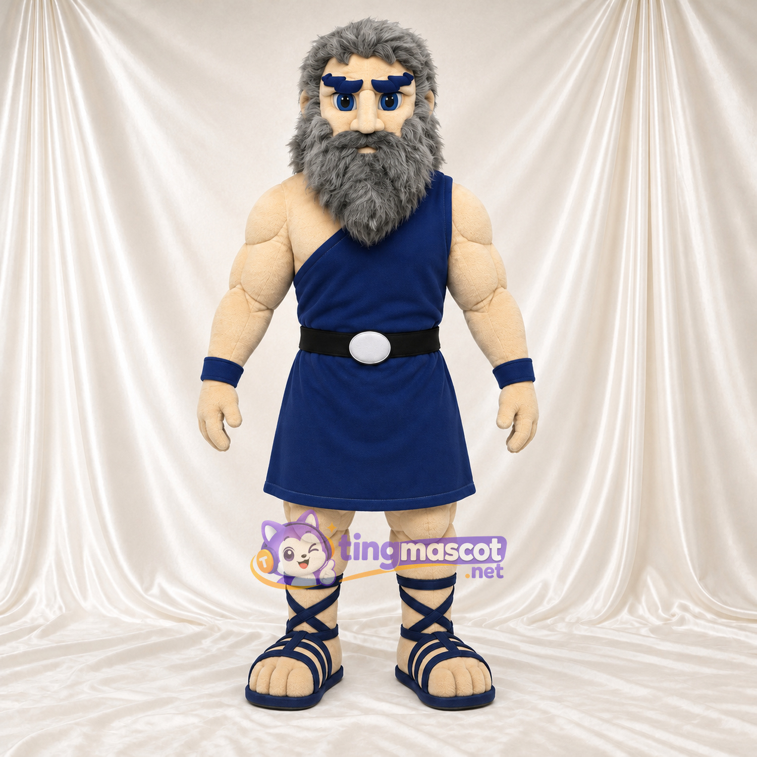 Costume de mascotte Dieu grec – bleu / gris – Tunique (bleu); Barbe (gris) Costume de mascotte Dieu grec – bleu / gris – Tunique (bleu); Barbe (gris)