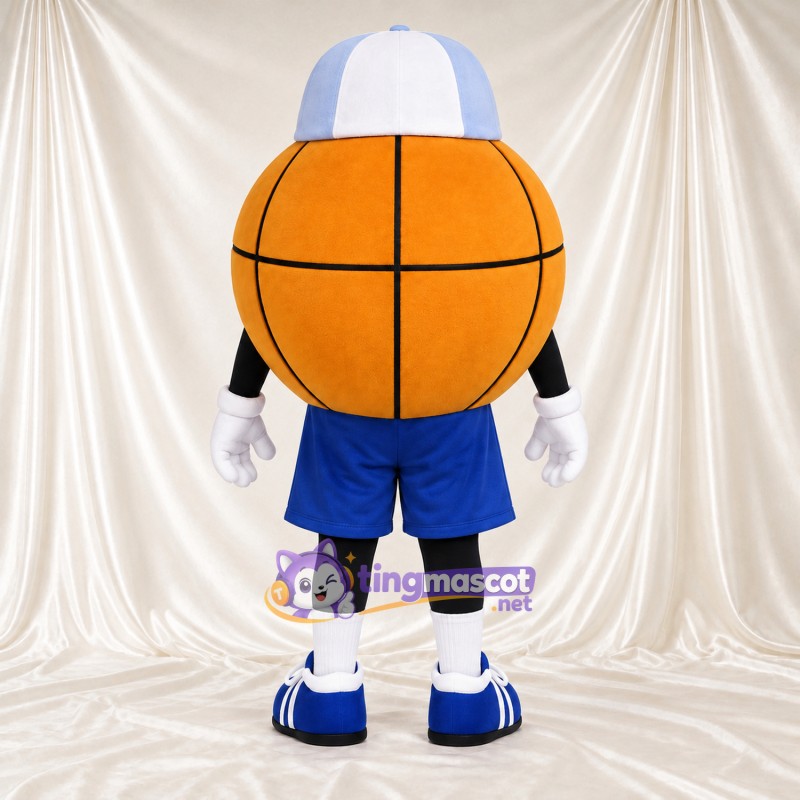 Costume de mascotte Ballon de basket – orange – Short (bleu); Casquette (blanc) Costume de mascotte Ballon de basket – orange – Short (bleu); Casquette (blanc)