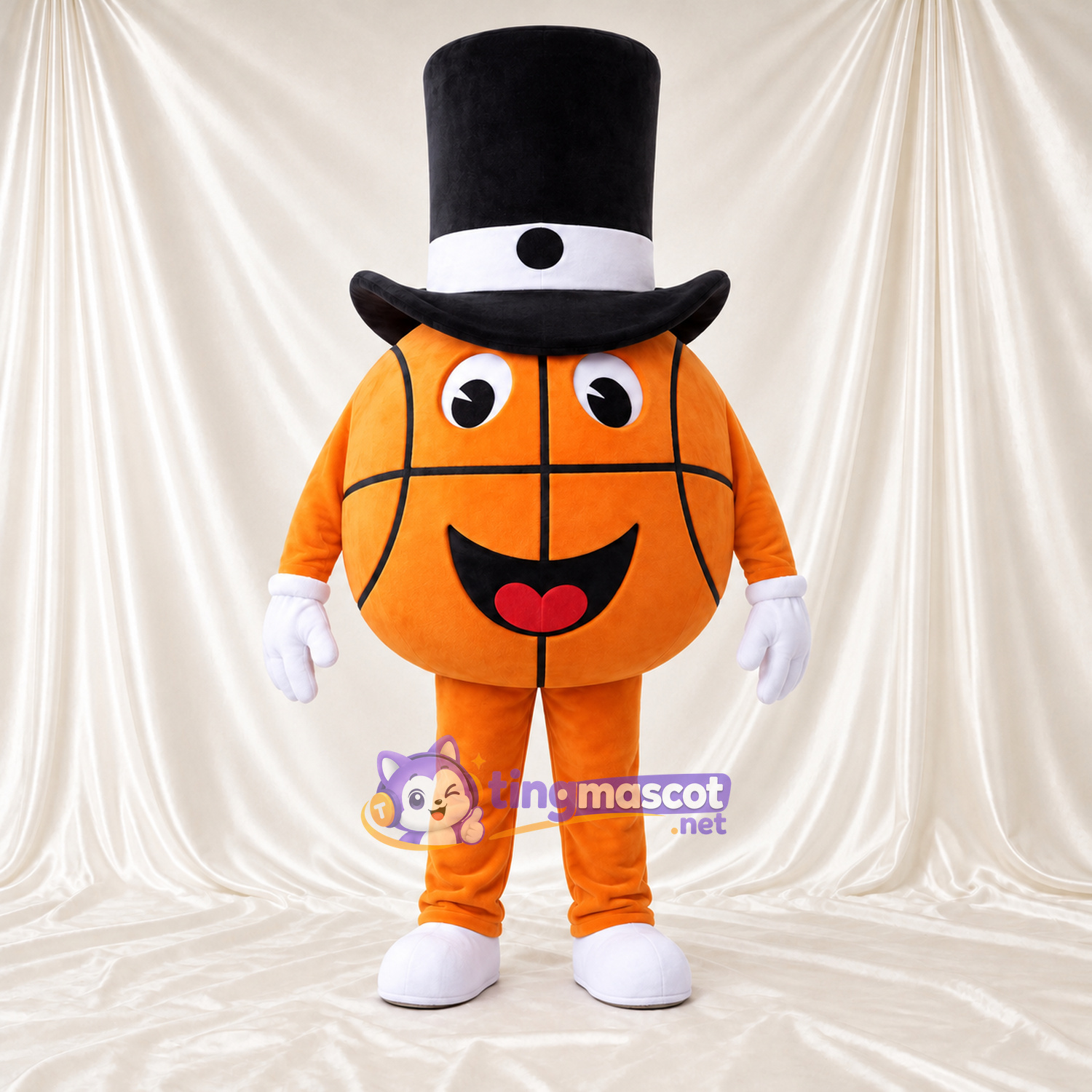 Costume de mascotte Ballon de basket – orange – Haut-de-forme (noir) Costume de mascotte Ballon de basket – orange – Haut-de-forme (noir)