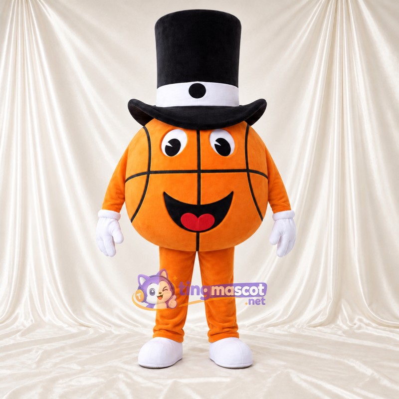 Costume de mascotte Ballon de basket – orange – Haut-de-forme (noir) Costume de mascotte Ballon de basket – orange – Haut-de-forme (noir)