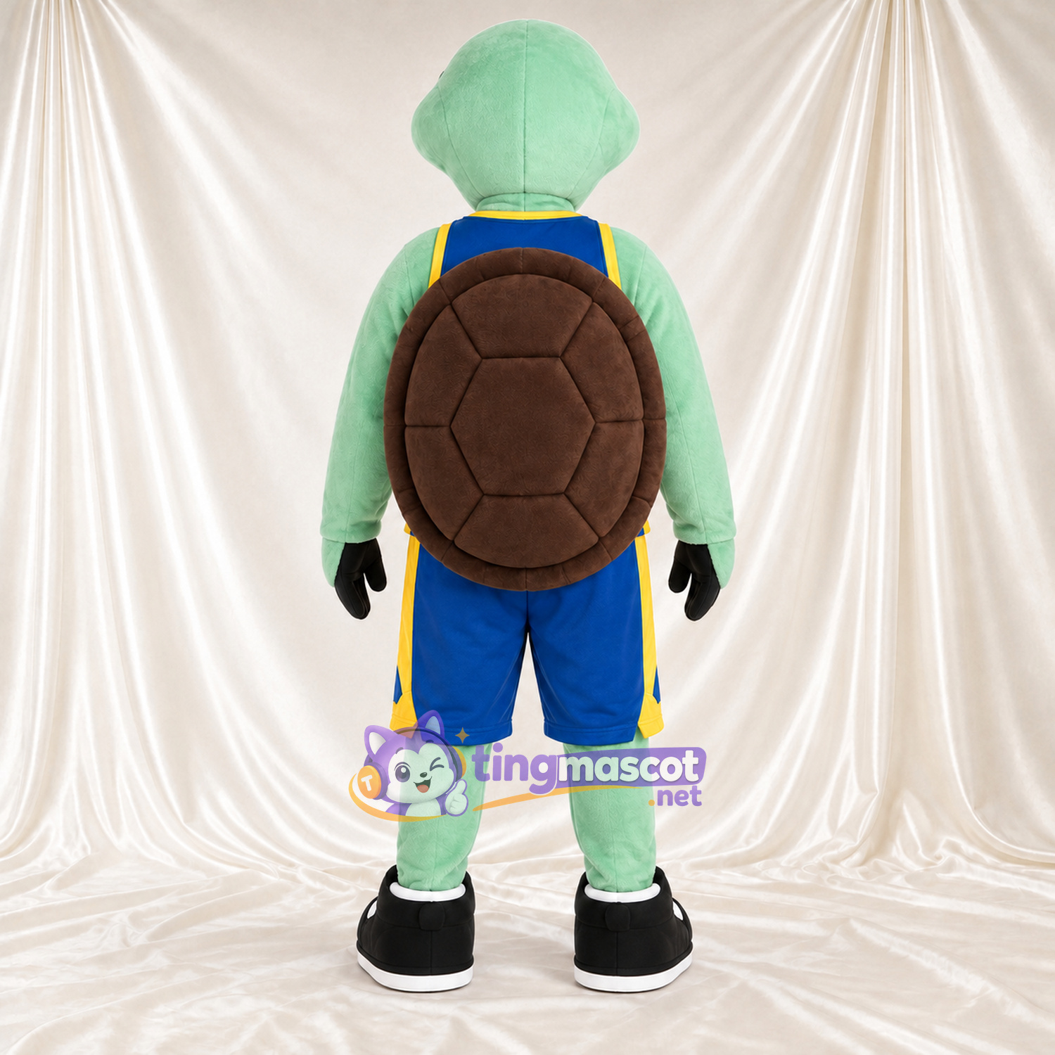 Green Turtle Mascot Costume - Blue Sports Uniform and Sunglasses Green Turtle Mascot Costume - Blue Sports Uniform and Sunglasses