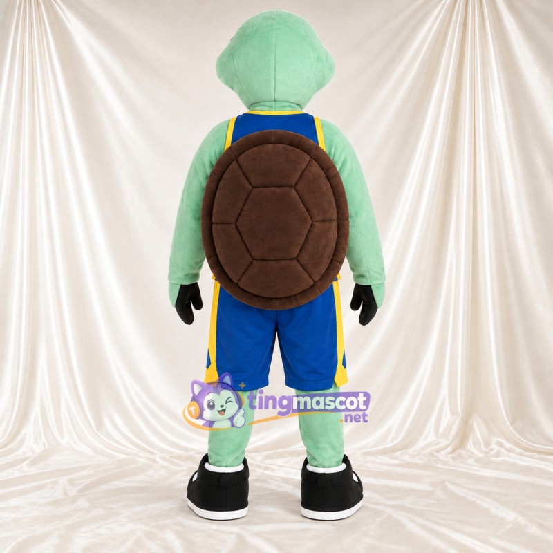Green Turtle Mascot Costume - Blue Sports Uniform and Sunglasses Green Turtle Mascot Costume - Blue Sports Uniform and Sunglasses