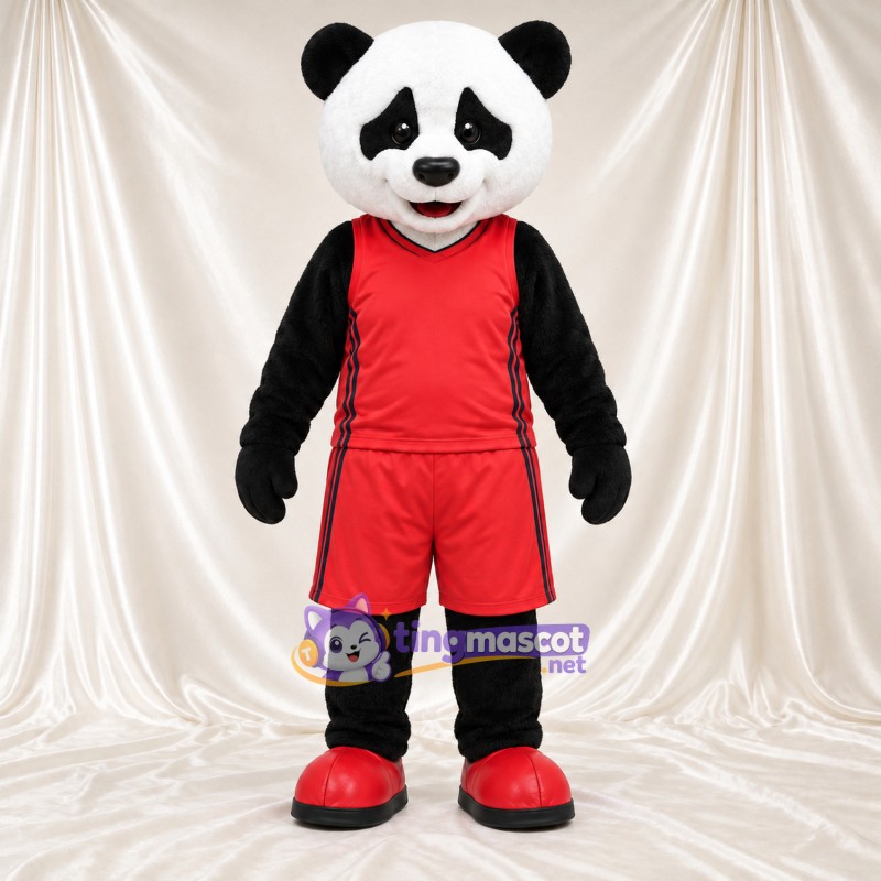 Black and White Panda Mascot Costume - Red Sports Uniform Black and White Panda Mascot Costume - Red Sports Uniform