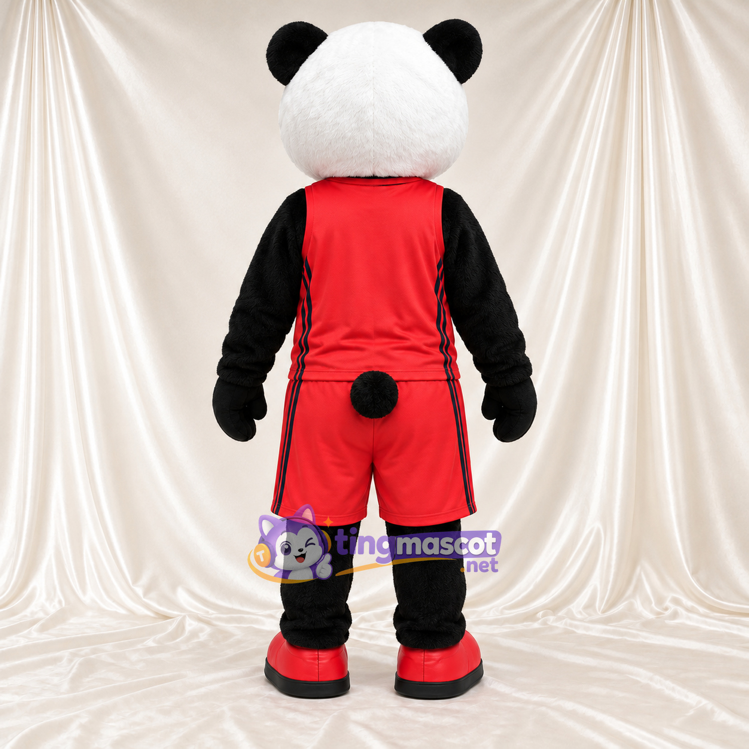 Black and White Panda Mascot Costume - Red Sports Uniform Black and White Panda Mascot Costume - Red Sports Uniform
