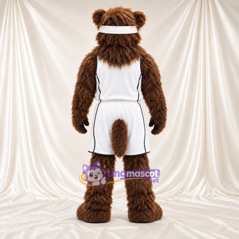 Maskottchenkostüm Bär – braun – Sporttrikot (weiß); Stirnband Maskottchenkostüm Bär – braun – Sporttrikot (weiß); Stirnband
