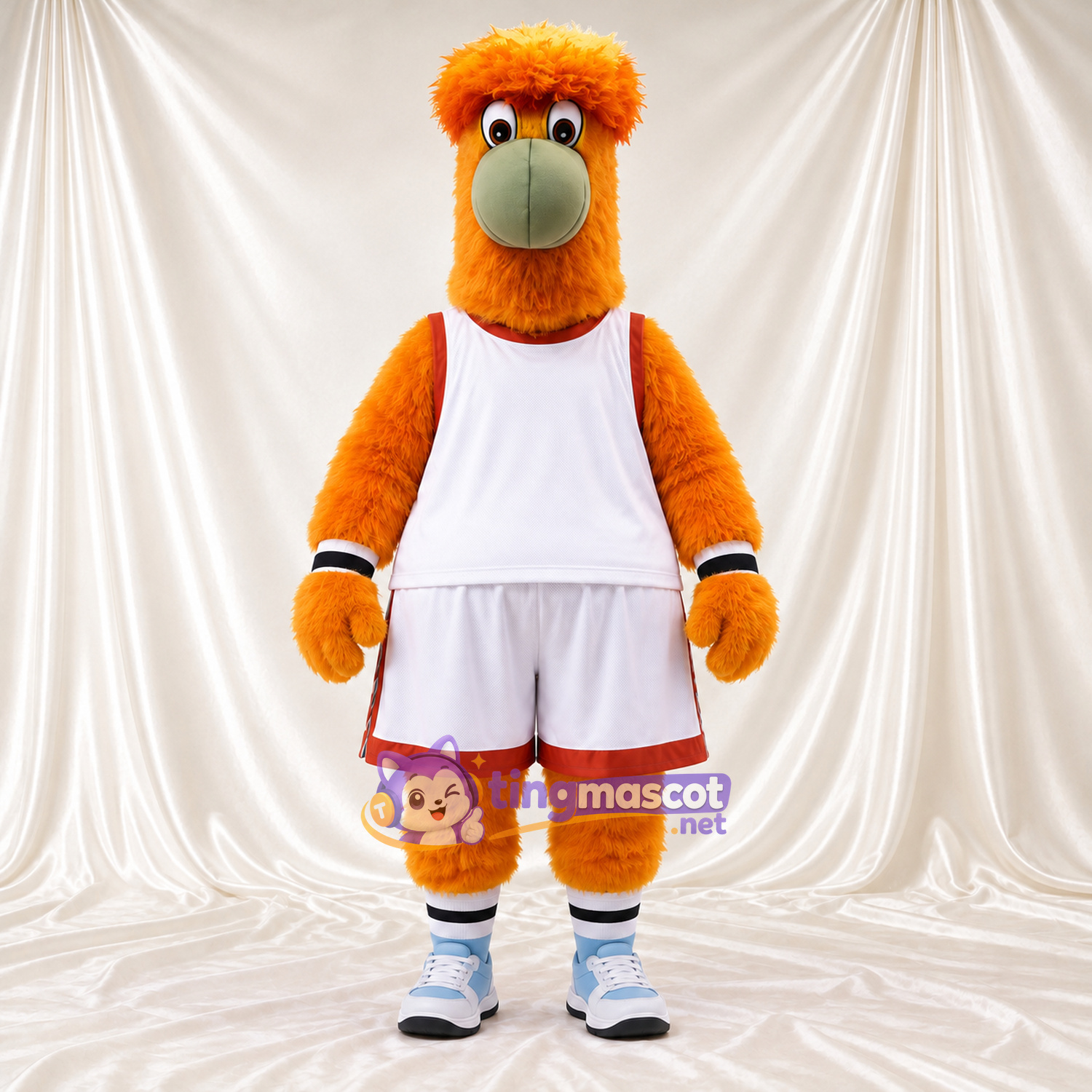 Costume de mascotte Monstre – orange – Tenue de sport (blanc) Costume de mascotte Monstre – orange – Tenue de sport (blanc)