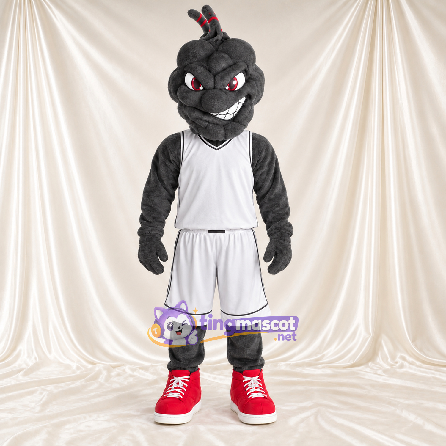 Black Ant Mascot Costume - White Sports Uniform