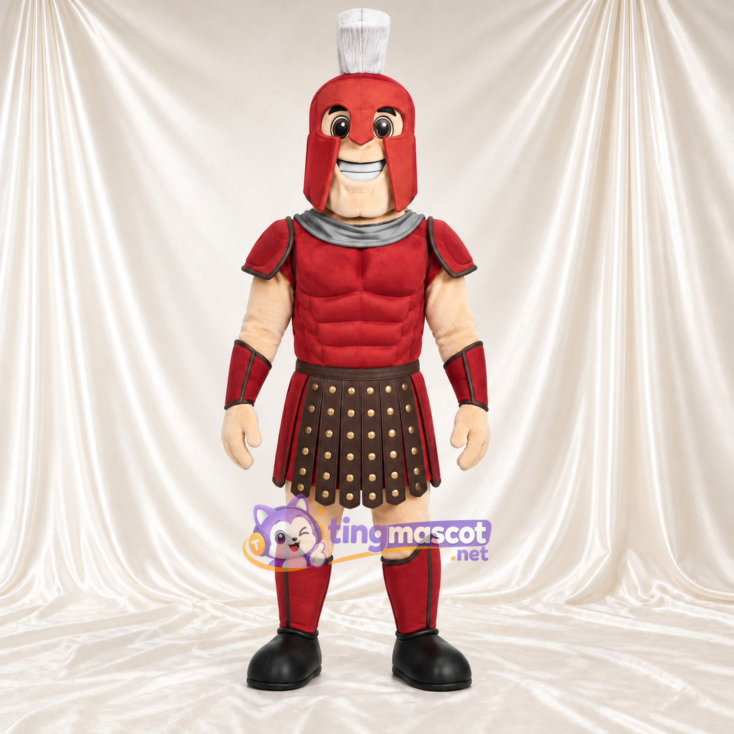 Roman Soldier Mascot Costume - Red Armor, Black Toe Caps and White Helmet Crest Roman Soldier Mascot Costume - Red Armor, Black Toe Caps and White Helmet Crest