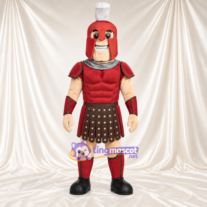 Roman Soldier Mascot Costume - Red Armor, Black Toe Caps and White Helmet Crest Roman Soldier Mascot Costume - Red Armor, Black Toe Caps and White Helmet Crest