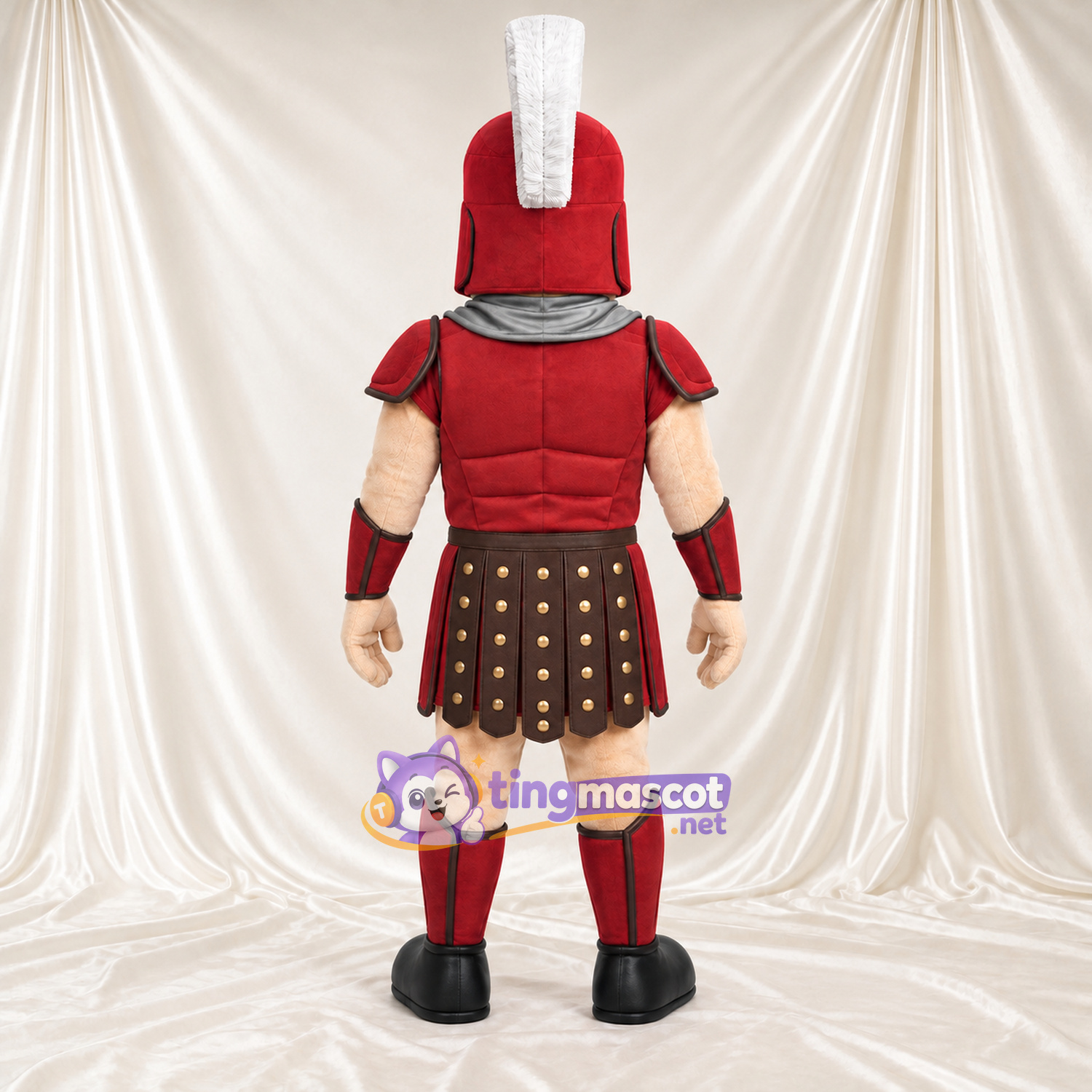 Roman Soldier Mascot Costume - Red Armor, Black Toe Caps and White Helmet Crest Roman Soldier Mascot Costume - Red Armor, Black Toe Caps and White Helmet Crest