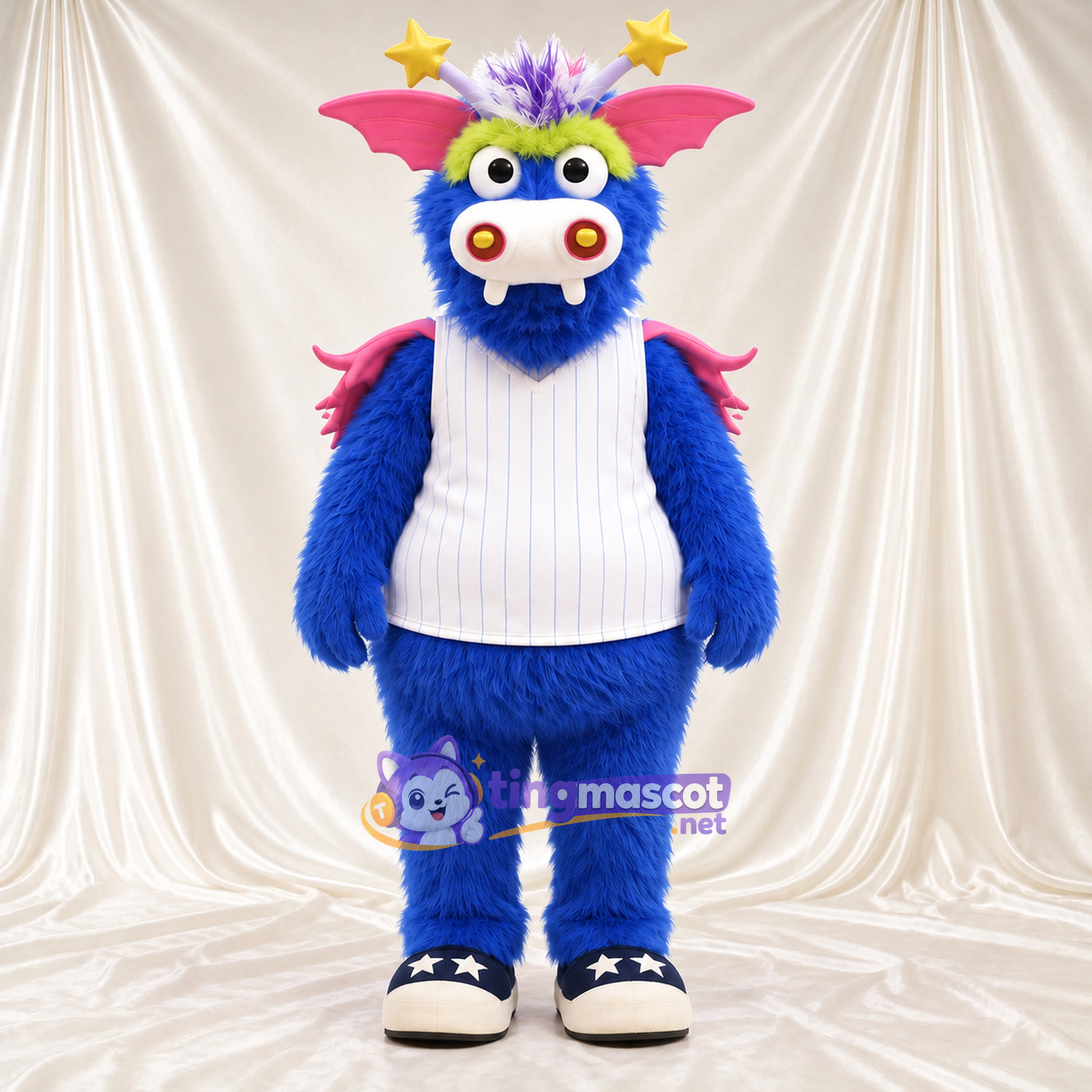 Costume de mascotte Monstre – bleu – Chemise (blanc); Ailes (rose) Costume de mascotte Monstre – bleu – Chemise (blanc); Ailes (rose)