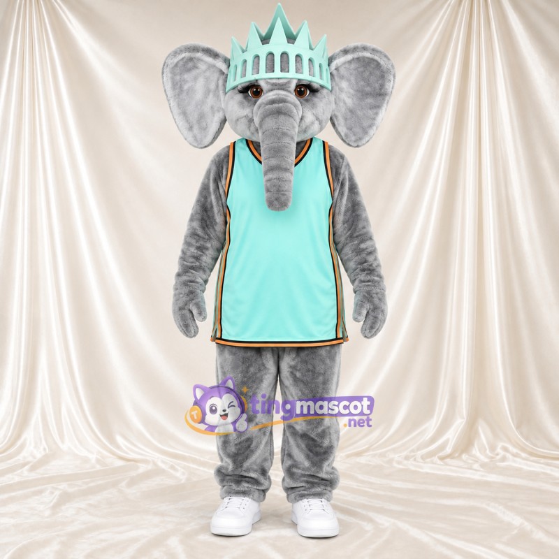 Costume de mascotte Éléphant – gris – Tunique (turquoise); Couronne